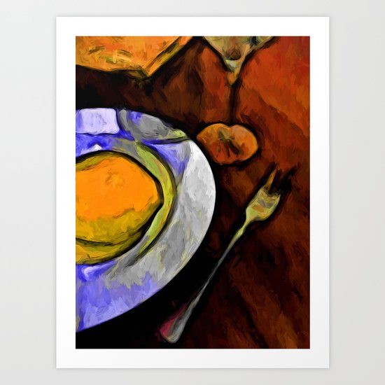 Lemon, Glass and Fork with some Gold and Orange Art Print