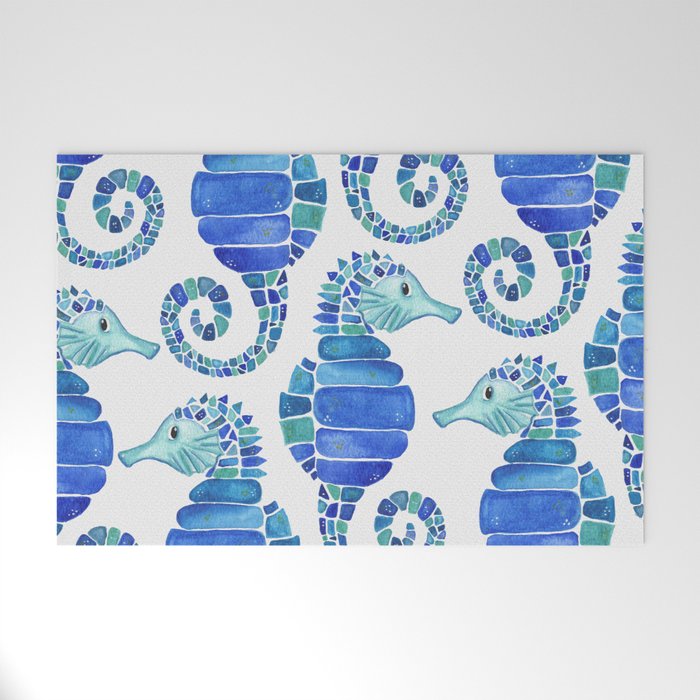 Seahorse - Blue  Welcome Mat