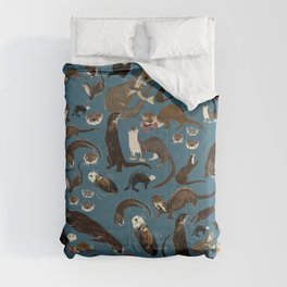 Otters of the World pattern in teal Comforter