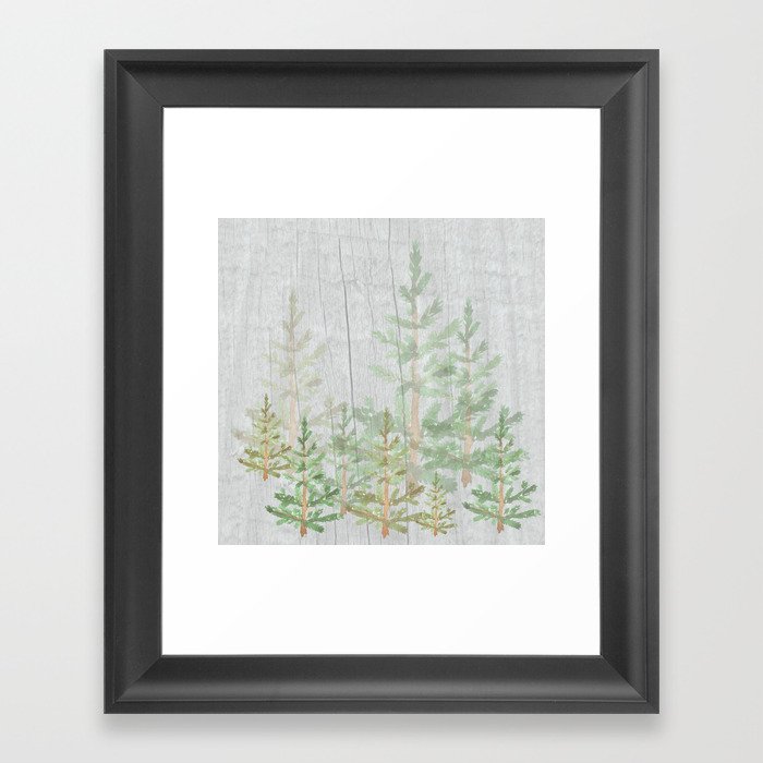 Pine forest on weathered wood Framed Art Print