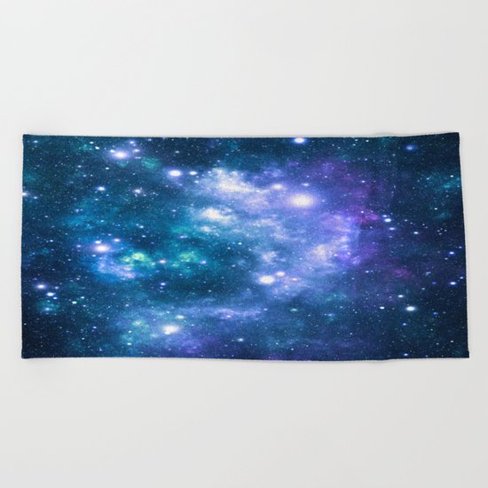 Violet Teal Galaxy Nebula Beach Towel