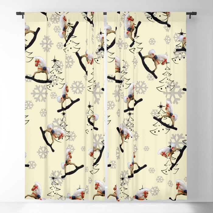 Merry Christmas Rocking Horse Trees pattern Blackout Curtain