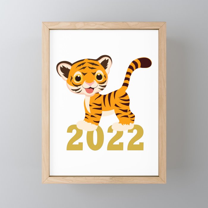 Happy New Year 2022 With Funny Tiger Cub Framed Mini Art Print