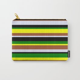 [ Thumbnail: Eye-catching Yellow, Sienna, Lavender, Black & Green Colored Striped Pattern Carry-All Pouch ]