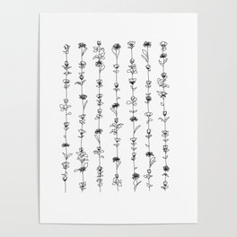 String of Flowers Art Print (B+W) Poster