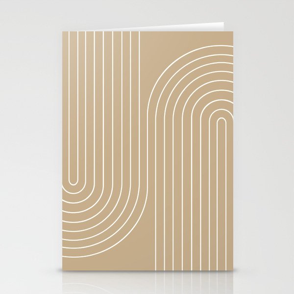 Minimal Line Curvature LXXXV Neutral Tan Mid Century Modern Arch Abstract Stationery Cards