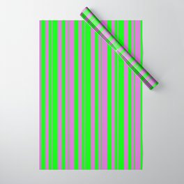 [ Thumbnail: Lime and Orchid Colored Lines/Stripes Pattern Wrapping Paper ]