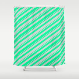 [ Thumbnail: Green and Light Gray Colored Lines/Stripes Pattern Shower Curtain ]