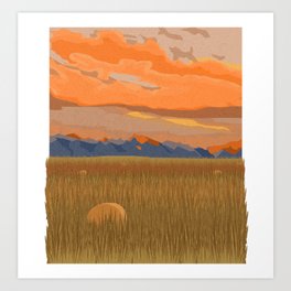 Hay Bale Sunset Art Print