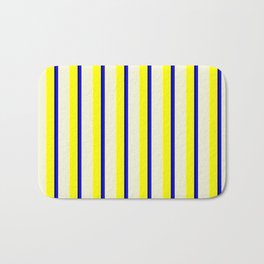 [ Thumbnail: Yellow, Beige, Blue, and Black Colored Lines Pattern Bath Mat ]