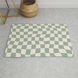 Sage Green Wavy Checkered Pattern Area & Throw Rug