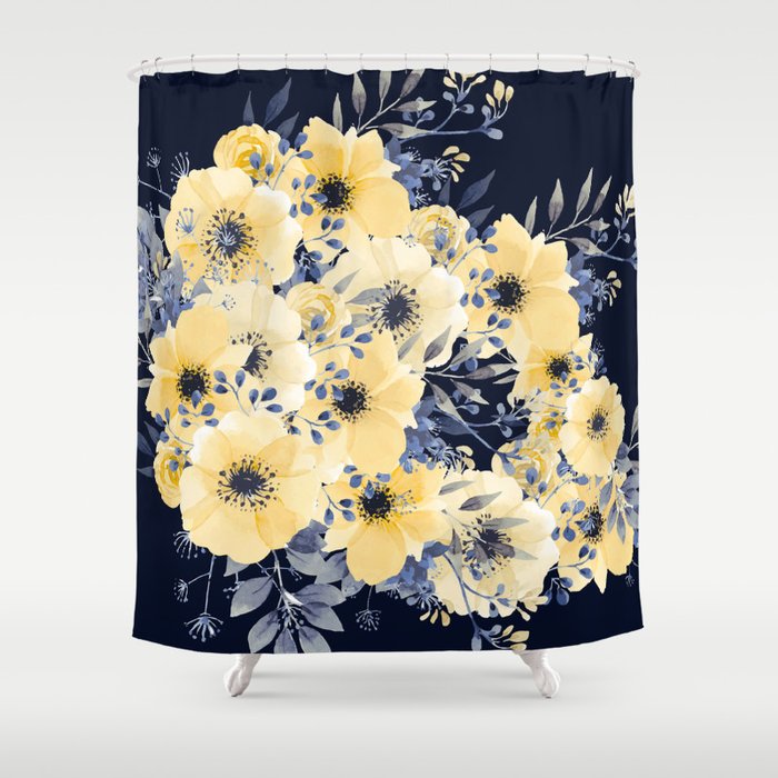 Navy blue and yellow shower curtain hotsell