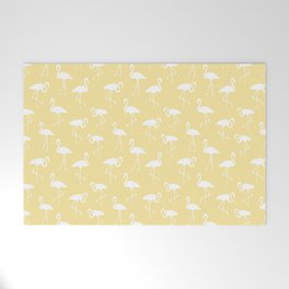 White flamingo silhouettes seamless pattern on beige tan background Welcome Mat