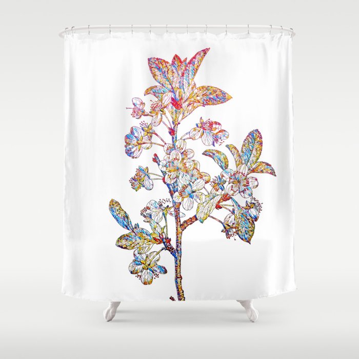 Floral White Plum Flower Mosaic on White Shower Curtain