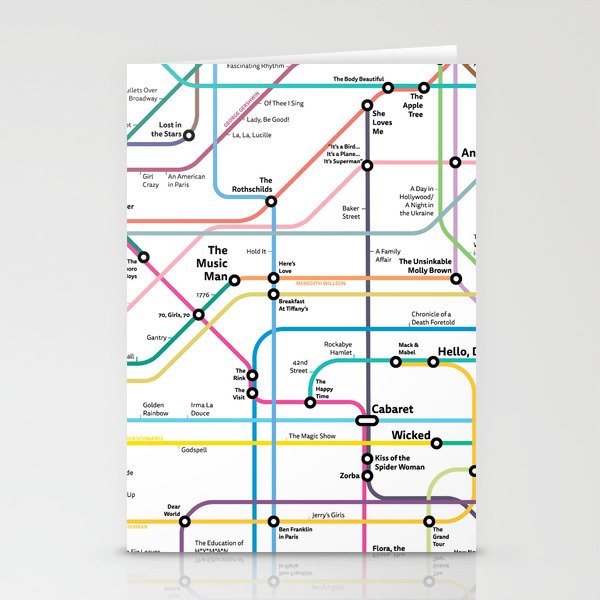 The Broadway Musical History Subway Map Stationery Cards