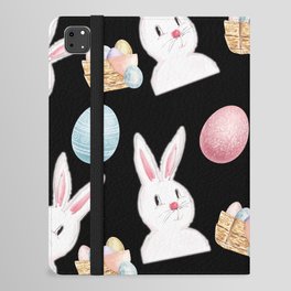 Easter Bunny And Eggs Large Print Pattern- Black iPad Folio Case