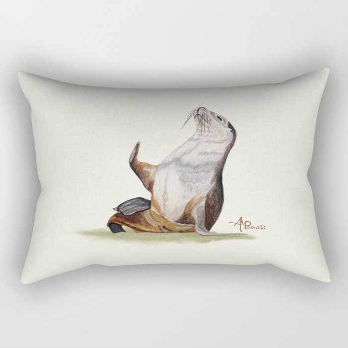 Sea Lion Watercolor Rectangular Pillow