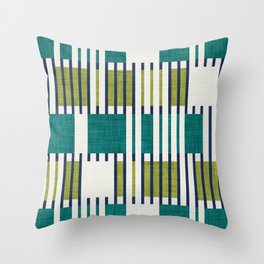 Bold minimalist retro stripes // midnight blue olive and pine green geometric grid  Throw Pillow