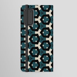 Modern, abstract, geometric pattern with hexagon shapes in deep sea green, bone, tan and black Android Wallet Case