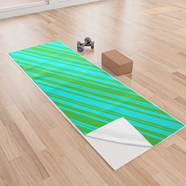 [ Thumbnail: Lime Green & Cyan Colored Stripes Pattern Yoga Towel ]