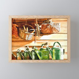 The Potting Shed Framed Mini Art Print | Farmlife, Planting, Garden, Baskets, Summer, Watercolor, Painting, Gardening, Gardeningtools, Country 