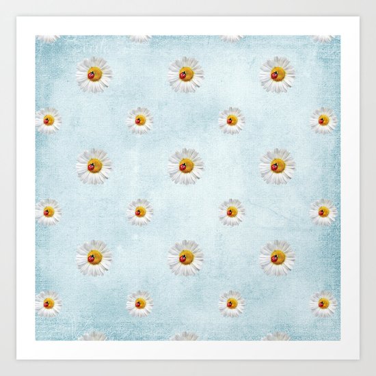 Daisies in love- lightblue pattern Art Print