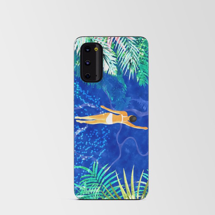 Tropical Jungle Pool | Forest Pop of Color Botanical | Travel Wild Plants Eclectic Watercolor Swim  Android Card Case