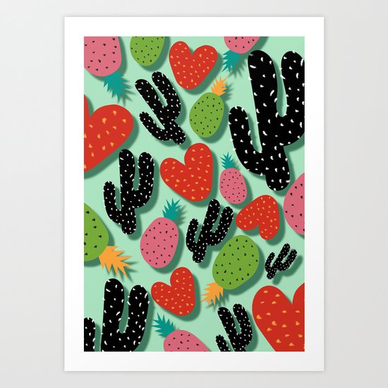 Cactus Love and Pineapples Art Print