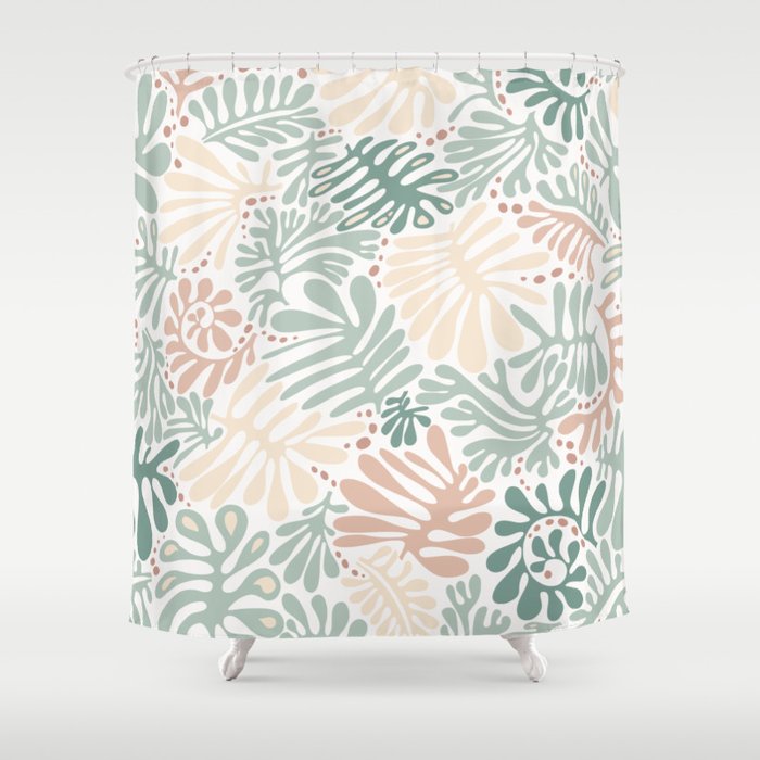 Matisse leaves pattern modern minimalistic pastel crayon soft colors Shower Curtain