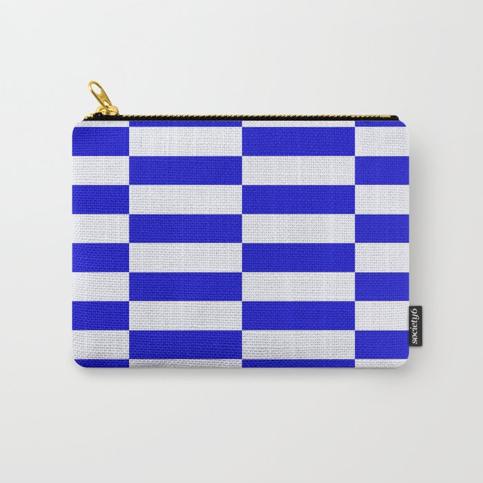 Blue And White Rectangular Checkered Pattern Carry-All Pouch