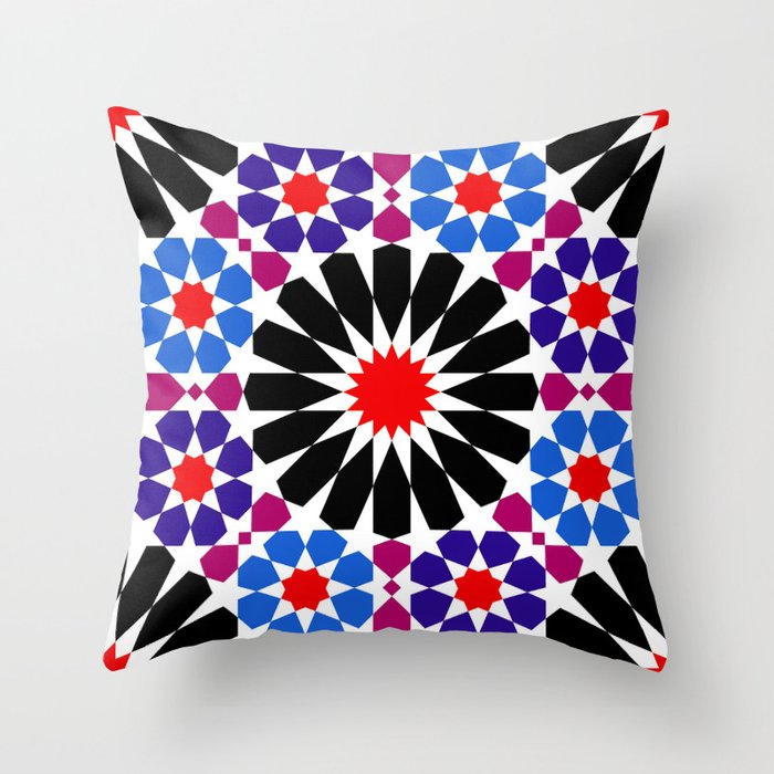 Zellige Fusion: Geometric Harmony in Andalusian Moroccan Tradition Throw Pillow