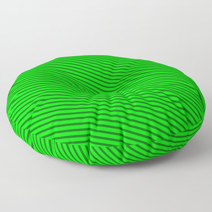 Lime and Dark Green Colored Lines/Stripes Pattern Floor Pillow