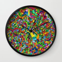 Fossil Bed Wall Clock | Opart, Pattern, Psychedelic, Drawing, Rainbow, Fractal, Playful, Swirling, Illustration, Stainedglass 