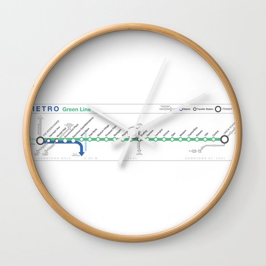 Twin Cities METRO Green Line Map Wall Clock