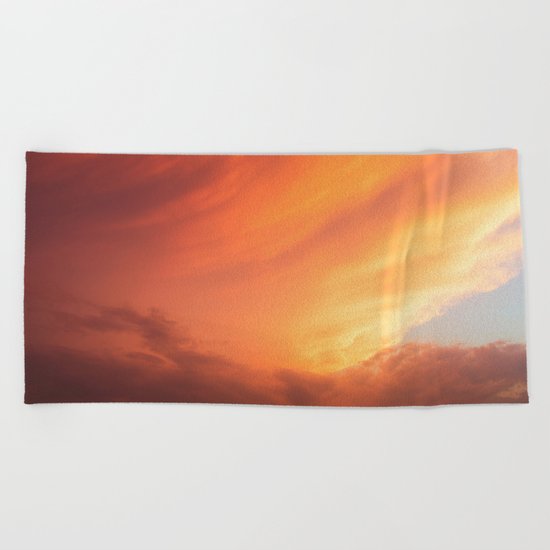 Celestial Fire Clouds Beach Towel