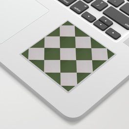 Green and White Diagonal Checkered Pattern Sticker