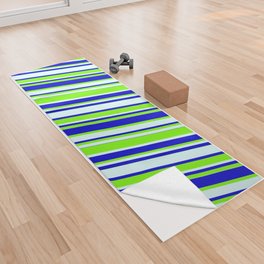 [ Thumbnail: Light Cyan, Blue & Green Colored Lined/Striped Pattern Yoga Towel ]