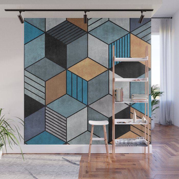 Colorful Concrete Cubes 2 - Blue, Grey, Brown Wall Mural