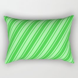 [ Thumbnail: Green and Lime Green Colored Lined/Striped Pattern Rectangular Pillow ]
