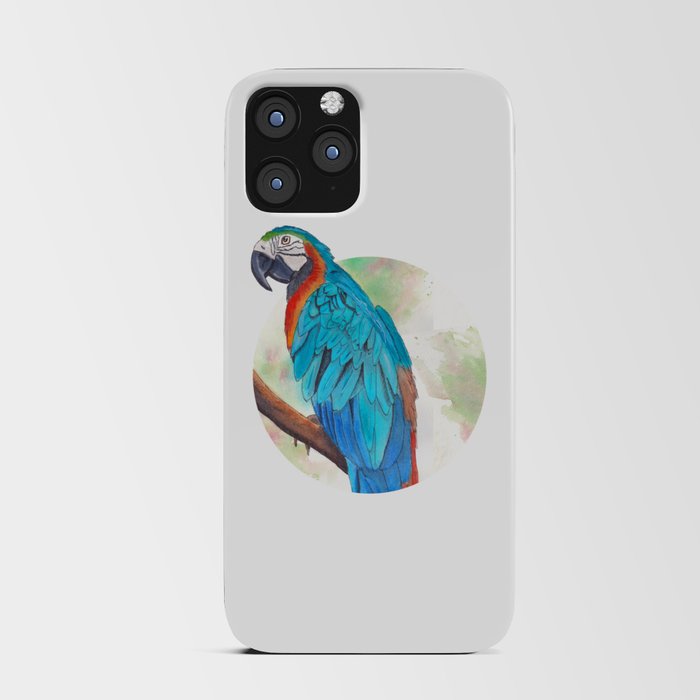 Blue Parrot in Watercolor and Ink iPhone Card Case