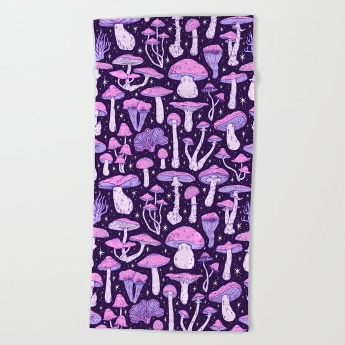 Deadly Mushrooms Dark Purple Beach Towel