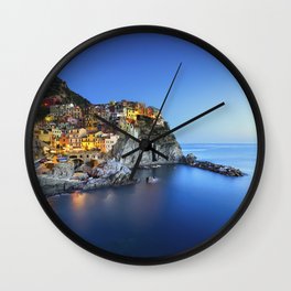 Manarola village blue hour. Cinque Terre, Italy Wall Clock | Liguria, Village, Twilight, Color, Light, Italy, Sea, Outdoor, Manarola, Travel 