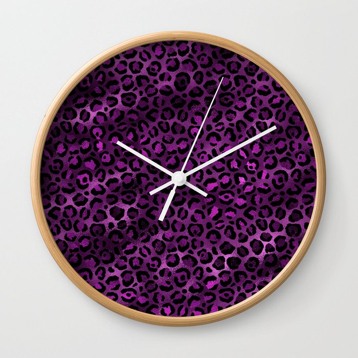 Purple and Gold Leopard Animal Print 03 Wall Clock