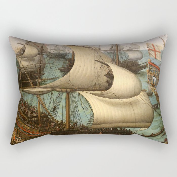 Hendrick Cornelisz Vroom "The meeting of Frederic V and Elizabeth Stuart on the sea" Rectangular Pillow