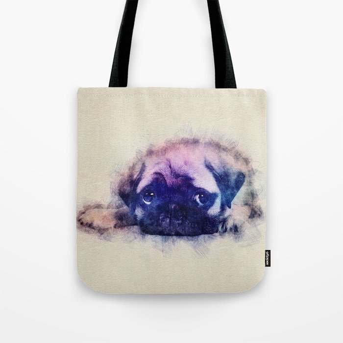 Pug Puppy Sketch Digital Art Tote Bag By K9printart