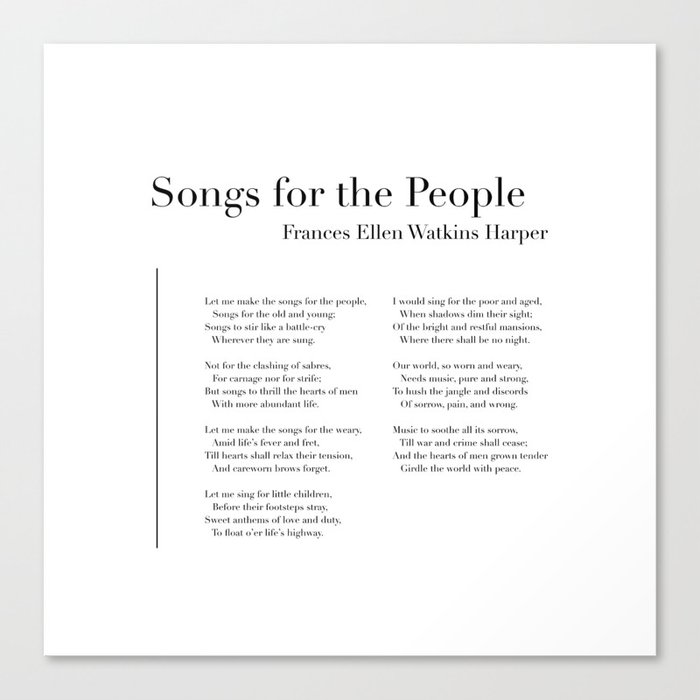 Songs for the People by Frances Ellen Watkins Harper Canvas Print