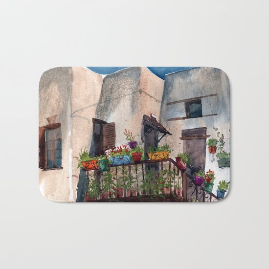Herbs and blossom on Rhodian balcony Bath Mat