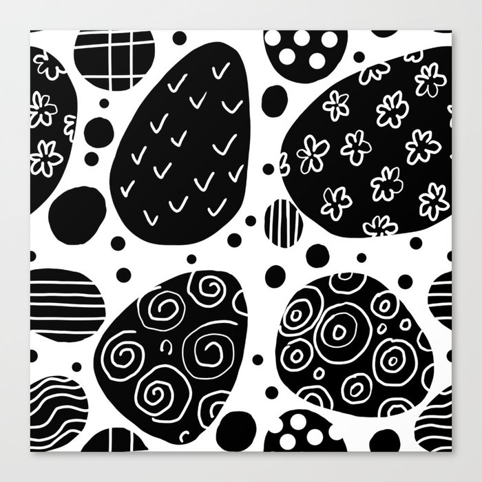 Sea stones or abstract ornament? Black and white graphics, pattern Canvas Print