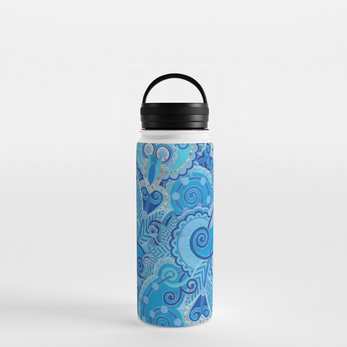 Paisley Ornament - Sky Blue and silver Water Bottle