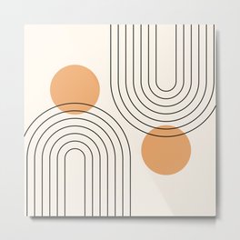 Mid Century Modern Geometric 61 (Rainbow and Sun Abstraction) Metal Print | Abstract, Trendy, Midcentury, Pastel, Minimalism, Minimalist, Landscape, Rainbow, Sunset, Geometric 